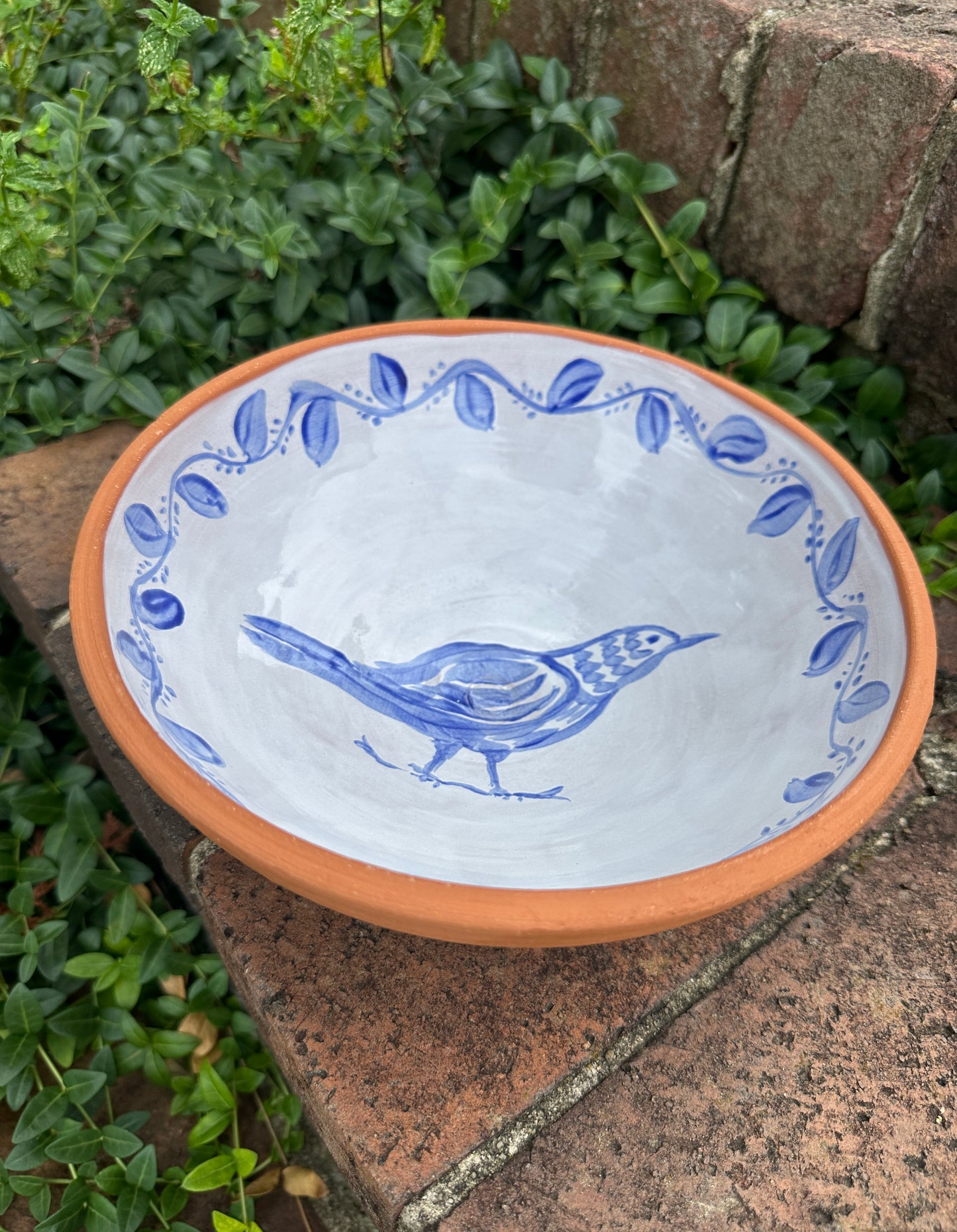 Blue Bird Terracotta Bowl
