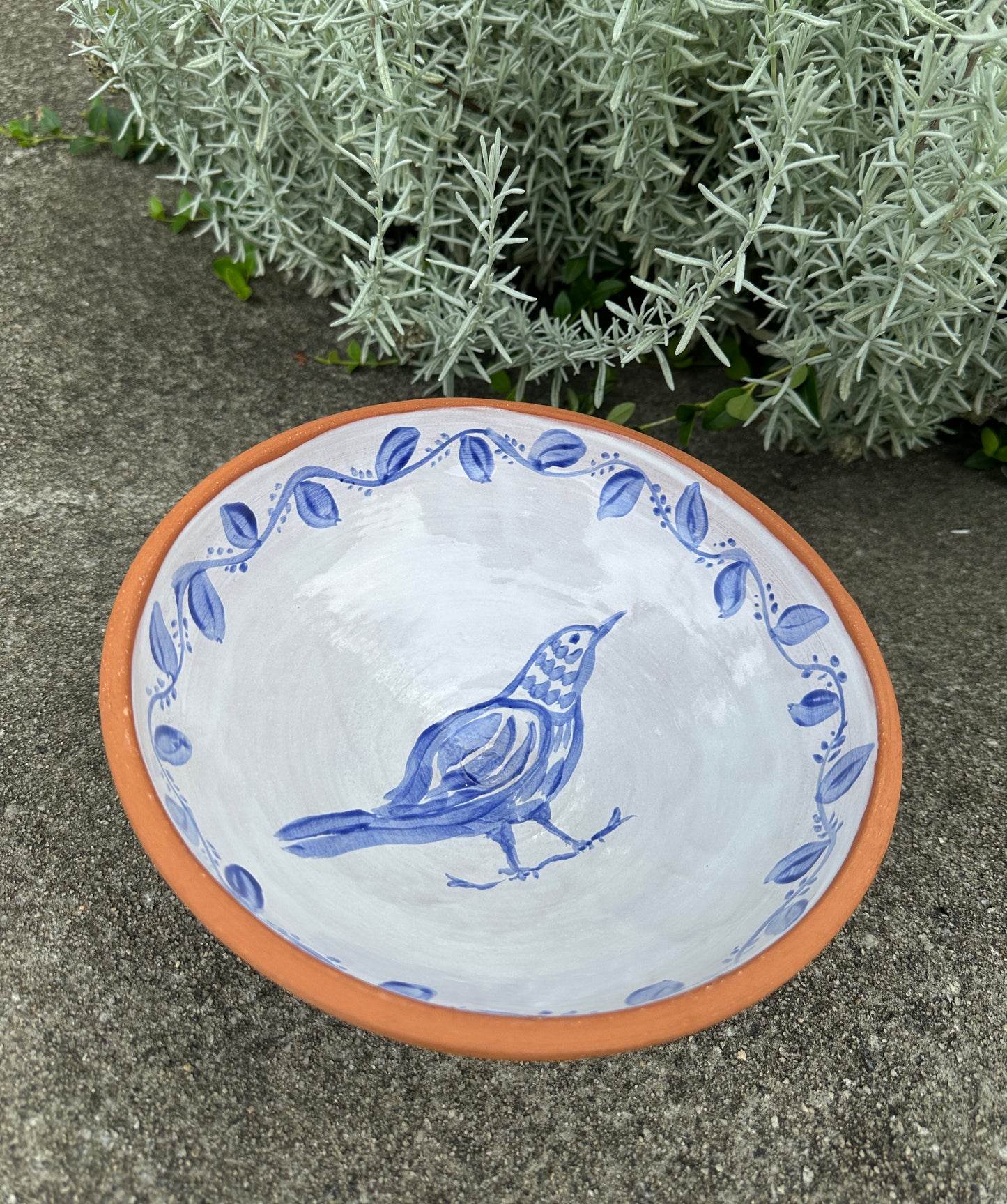 Blue Bird Terracotta Bowl