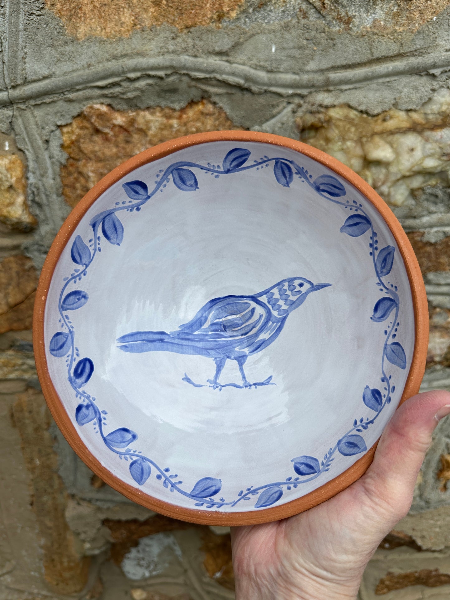 Blue Bird Terracotta Bowl