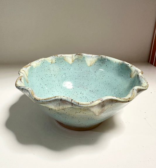 Topaz Blue Ruffled Bowl